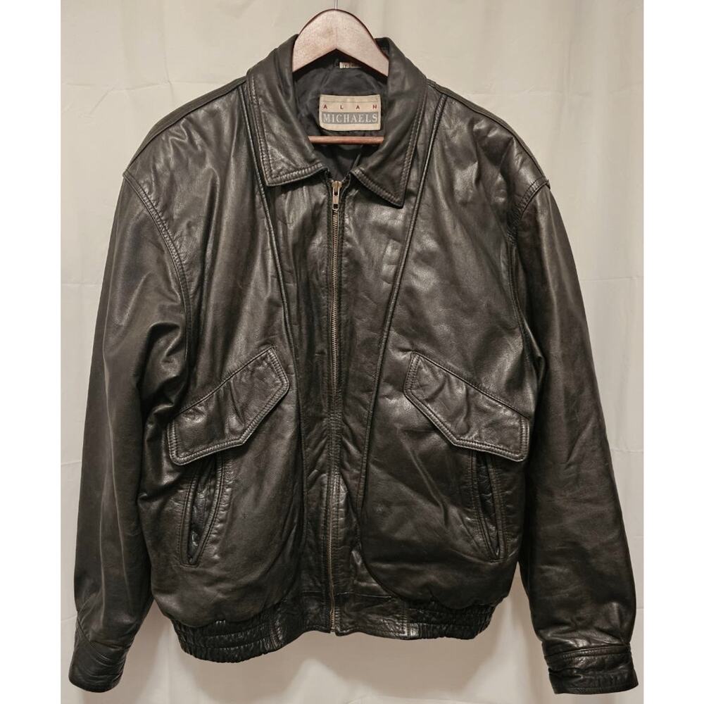 Vintage Men's Alan Michaels Bomber Genuine Leather Jacket Size LT Dark Brown